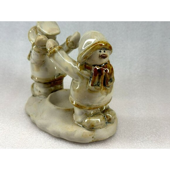 Ceramic Snowmen Circle Friends Candle Holder Figurine Holiday Winter Decor - Picture 2 of 6